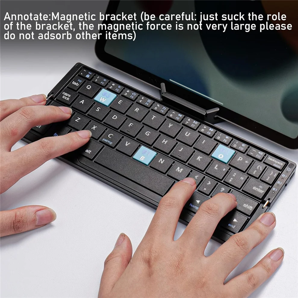 Черная карманная складная клавиатура для мобильного телефона с подставкой-держателем, перезаряжаемая складная клавиатура для телефонов iPad