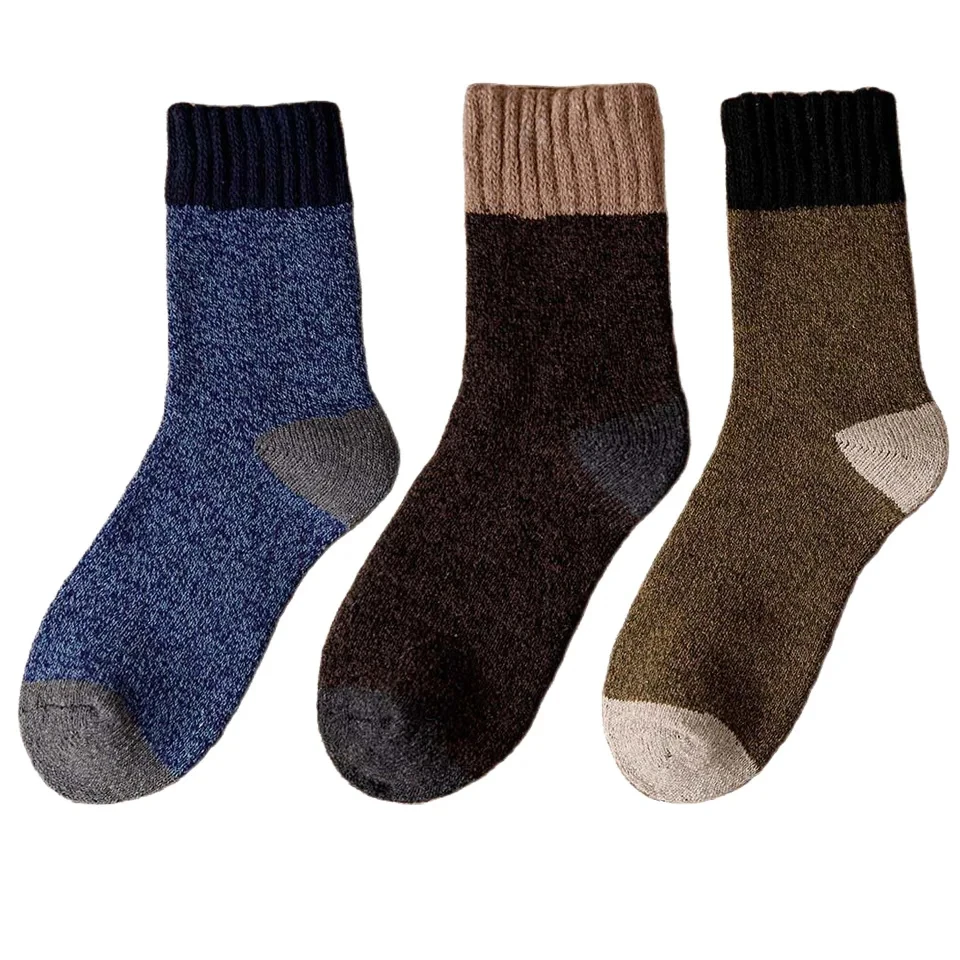 3 пары мужских зимних толстых теплых шерстяных носков в стиле харадзюку, мериносово-кашемировые носки в стиле ретро, высококачественные повседневные длинные носки больших размеров